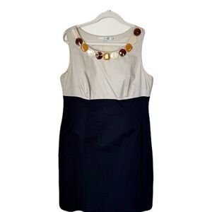 Boden Beaded Navy and Cream Sleeveless Shift Vintage Mod Style Dress Size 12